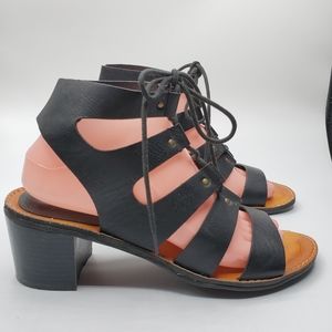 strappy leather 2.5" block heels size 9